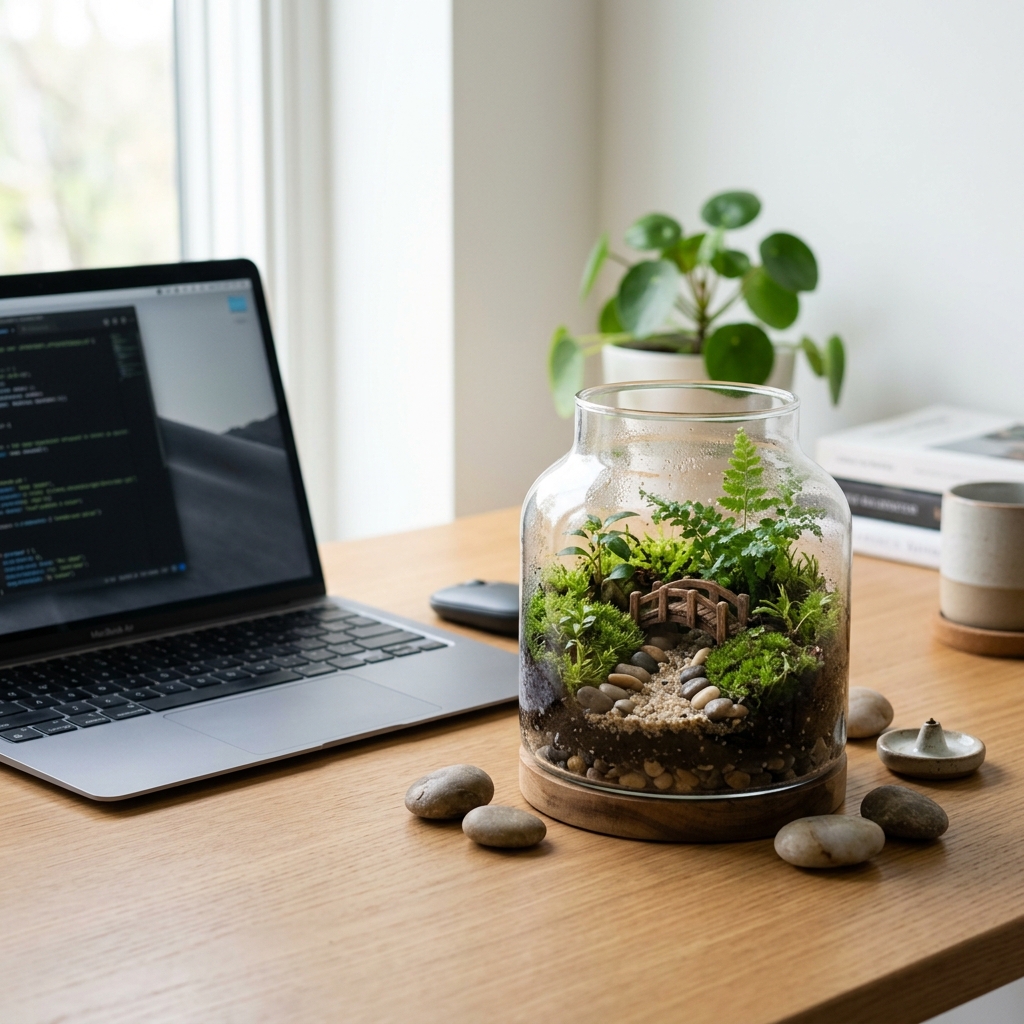 Cloud Painter beside a mossy scene display
